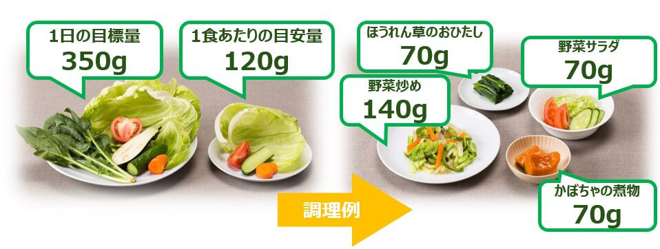 1日の目標量350g、1食あたりの目安量120g