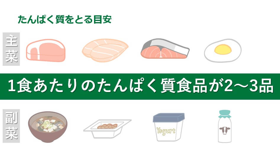 1食あたりのタンパク質食品が2～3品